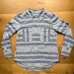 Democracy Utility Striped Long Sleeve Button Down Shirt Blue White Small EUC